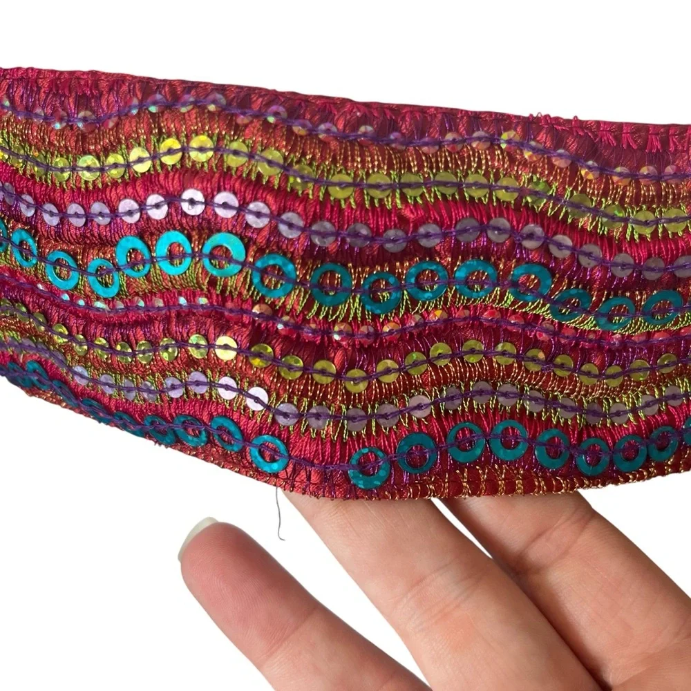 Vintage Sequin Belt Tie Red Blue Bohemian Festival Old Navy Size S/M